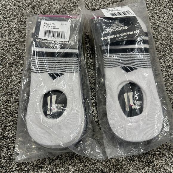 adidas Accessories - 6 Pairs NEW Womens Super No Show Adidas Gray Black White Superlite Sneaker Socks